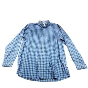L.L.Bean Shirt Mens 2XLT Blue Plaid Long Sleeve Button Up Wrinkle Resistant